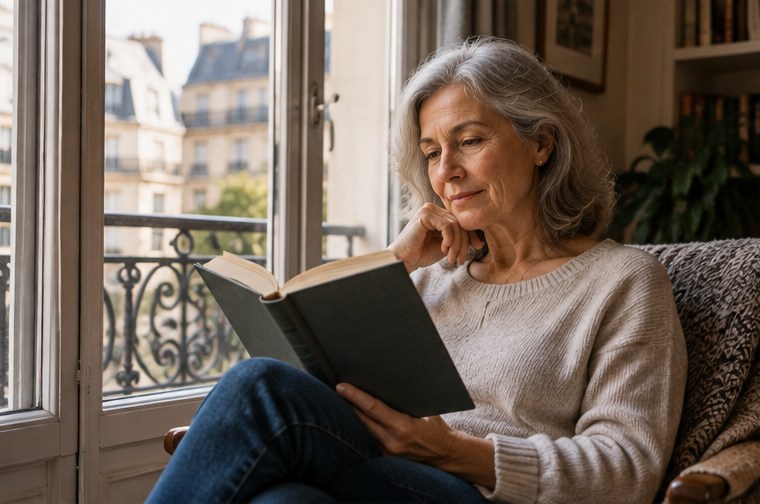 Une femme lit près d’une fenêtre — illustration générée par IA